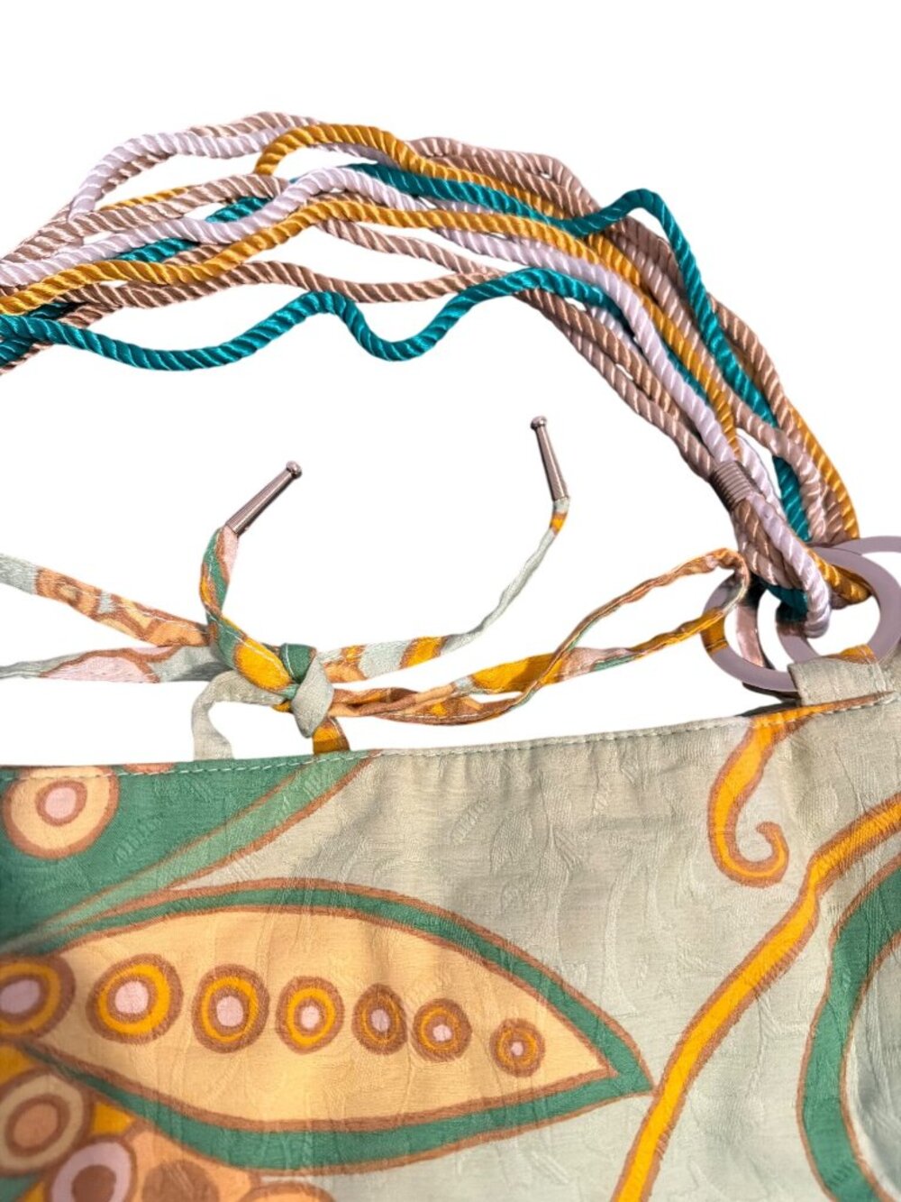 Vintage Y2K Banana Republic Hobo Bag Green Floral Twist Rope Handles Estate READ - Picture 5 of 8